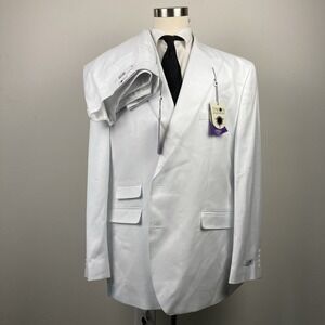 Tayion Mens Classic fit 2-pc Suit Jacket Blazer 50 L White Solid Pants 44W 32L